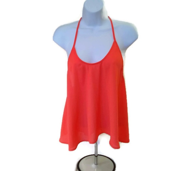 Haute & Rebellious Tops - Haute & Rebellios Orange Sheer Straps Blouse M